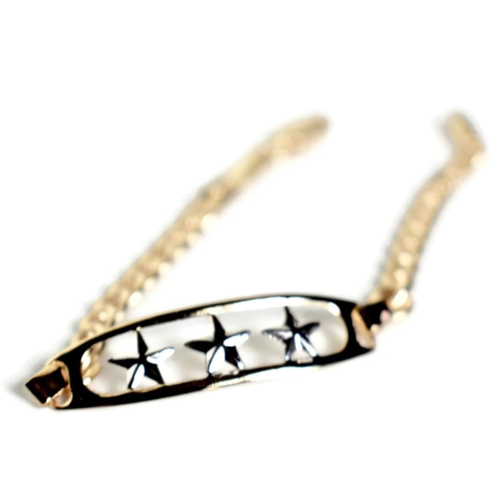 Three silver stars curb link bracelet 18kts of gold plated 6 bracelets