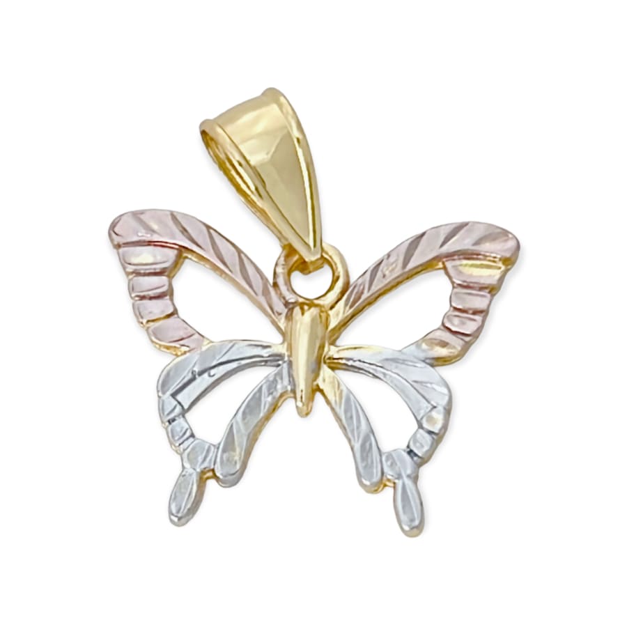 Three tones diamond cut butterfly pendant in 18k of gold layering charms & pendants
