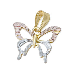 Three tones diamond cut butterfly pendant in 18k of gold layering charms & pendants