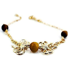 Tiger eyes beads bow 18kts gold plated bracelet 7.5 bracelets