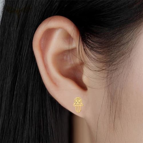 Tiny hamsa hand gold plated studs earrings earrings