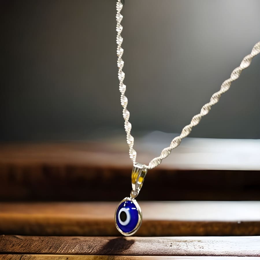 Torsal chain necklace blue evil eye charm - silver plated charms & pendants