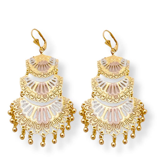 Trhee colors filigree mariachi dangles earrings in 18k of gold plated earrings