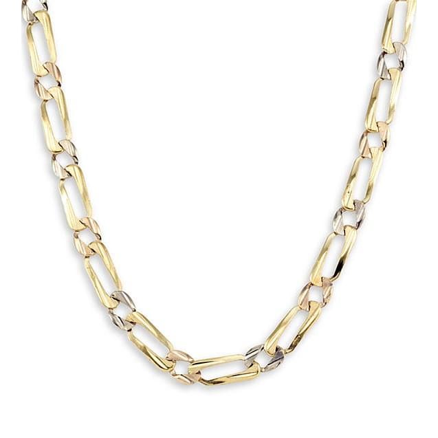Tri color figaro anchor 4mm 18kts gold plated chain 22 chains