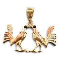 Tri-color fighting roosters pendant in 18k of gold layering charms & pendants