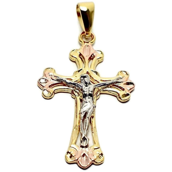 Tri color filigree cross 18kts of gold plated pendant charms & pendants