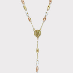 Tri-color oval beads guadalupe gold plated rosary necklace rosaries