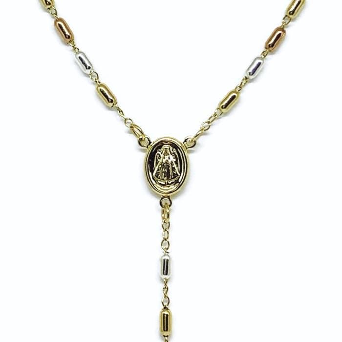 Tri color virgin milagrosa 4mm oval beads rosary 18kts of gold plated 20 rosaries