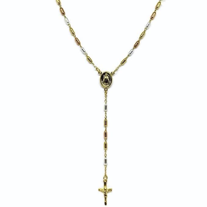 Tri color virgin milagrosa 4mm oval beads rosary 18kts of gold plated 20 rosaries