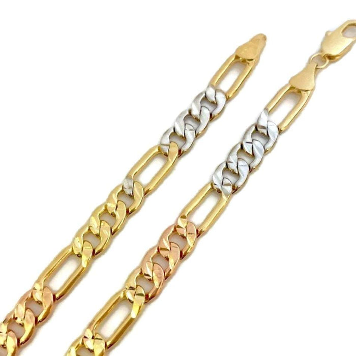 Tricolor 5mm concavo figaro 18k gold plated chain chains