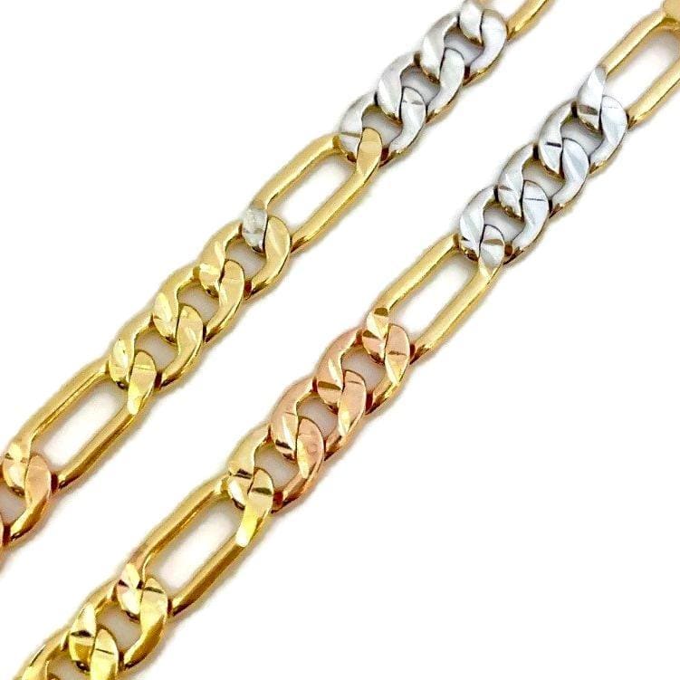 Tricolor 5mm concavo figaro 18k gold plated chain chains
