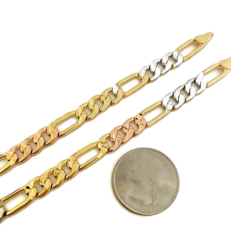Tricolor 5mm concavo figaro 18k gold plated chain chains