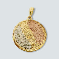 Tricolor aztec sun calendar pendant in 18k of gold plating 1.5’’ charms & pendants