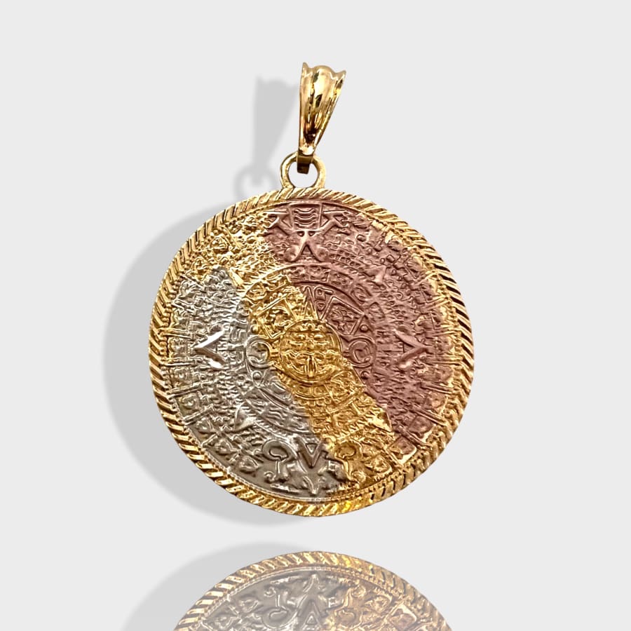 Tricolor aztec sun calendar pendant in 18k of gold plating 1.5 charms & pendants