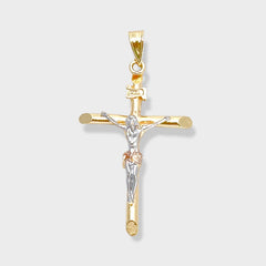 Tricolor crucifix pendant in 18k of gold plated tricolor charms & pendants