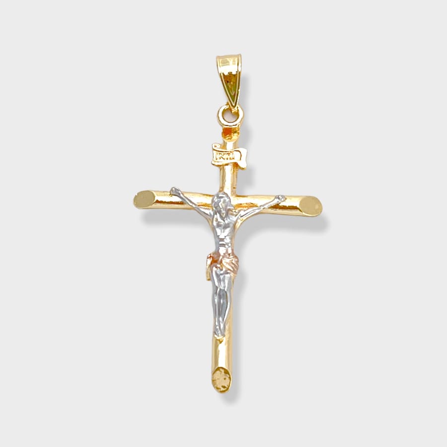 Tricolor crucifix pendant in 18k of gold plated charms & pendants