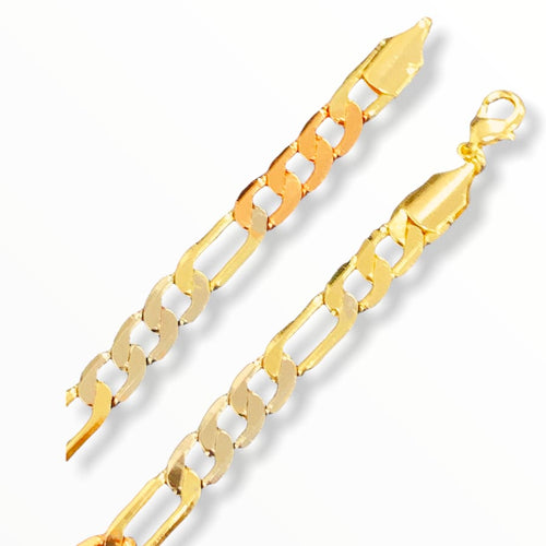 Tricolor figaro links anklet 10mm 18kts of gold plated