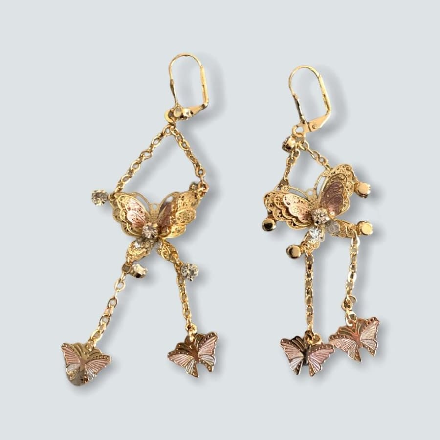 Tricolor filigree butterfly drop 18k of gold plated earrings earrings