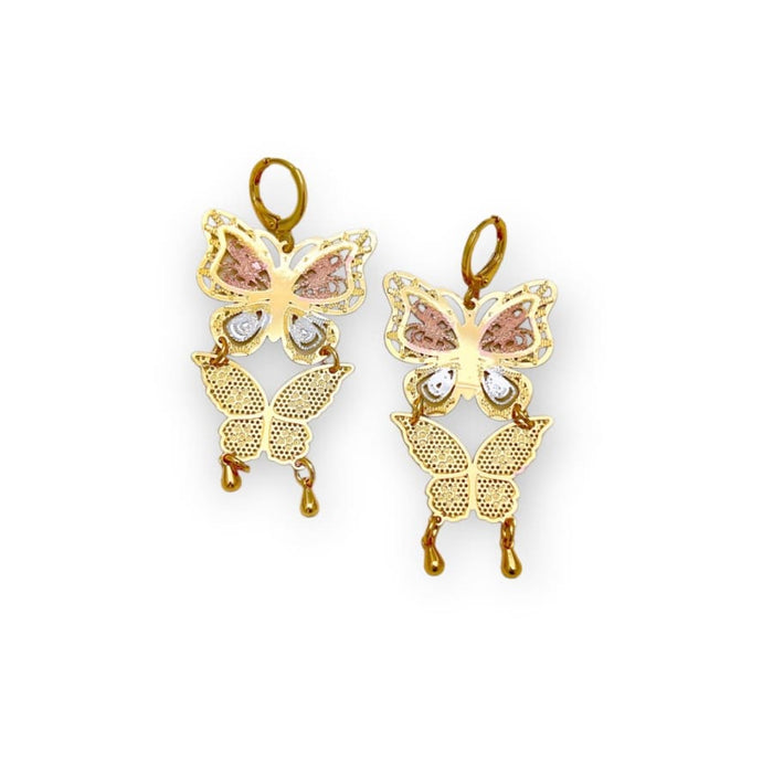 Tricolor filigree butterfly drop 18k of gold plated earrings earrings