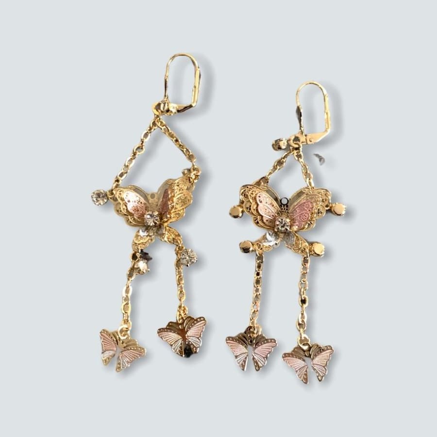 Tricolor filigree butterfly drop 18k of gold plated earrings earrings