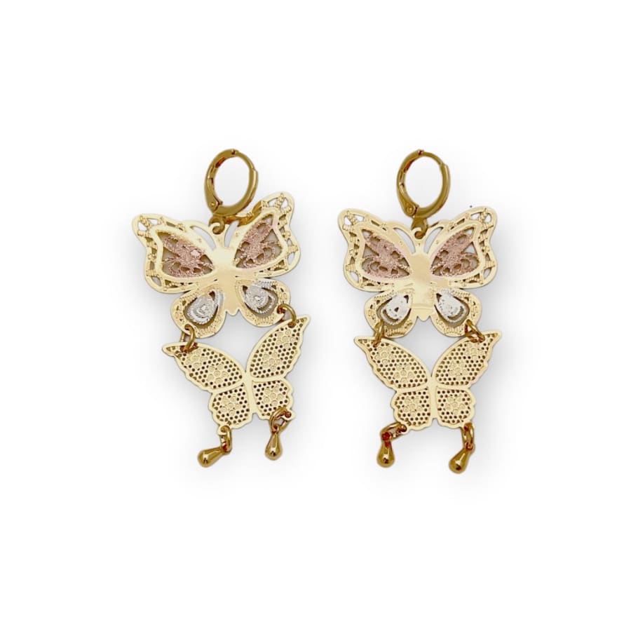 Tricolor filigree butterfly drop 18k of gold plated earrings earrings