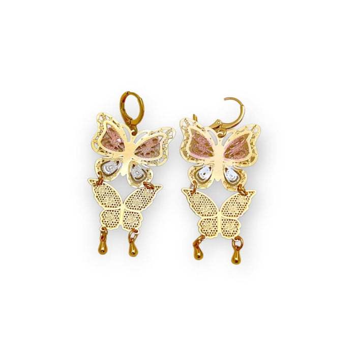 Tricolor filigree butterfly drop 18k of gold plated earrings earrings