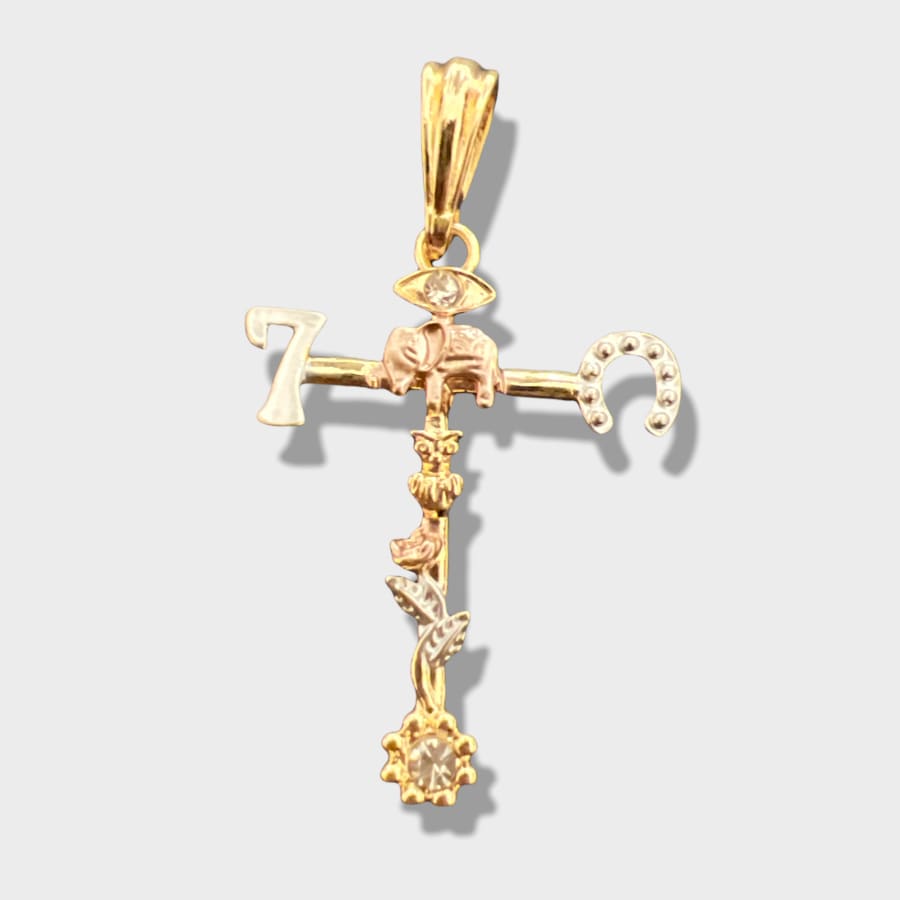 Tricolor good luck cross pendant in 18k of gold layering charms & pendants