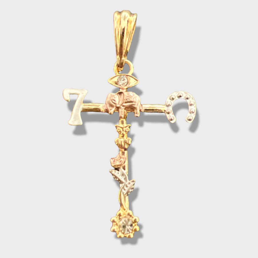 Tricolor good luck cross pendant in 18k of gold layering charms & pendants