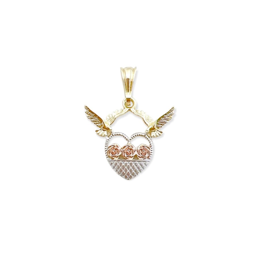Tricolor heart with roses pendant in 18k of gold layering charms & pendants