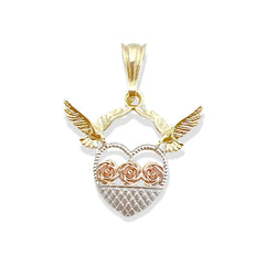 Tricolor heart with roses pendant in 18k of gold layering charms & pendants