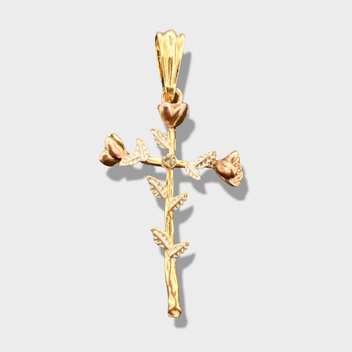Tricolor rose and thorns pendant in 18k of gold layering charms & pendants