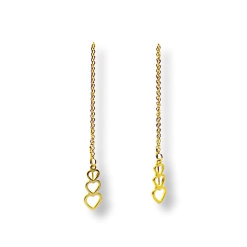 Triple hearts threaders gold plated earrings earrings