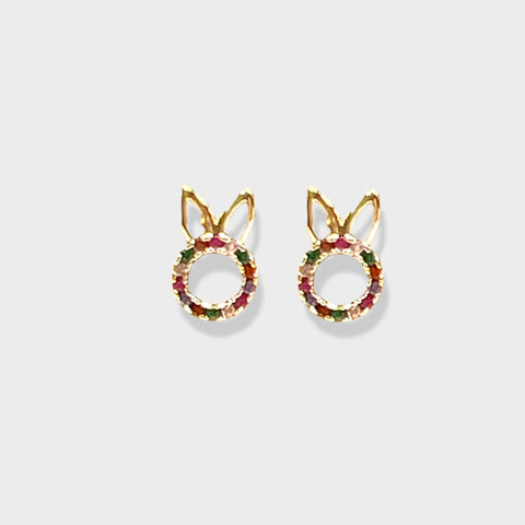 Multicolor hearts cz studs in 18k of gold layered