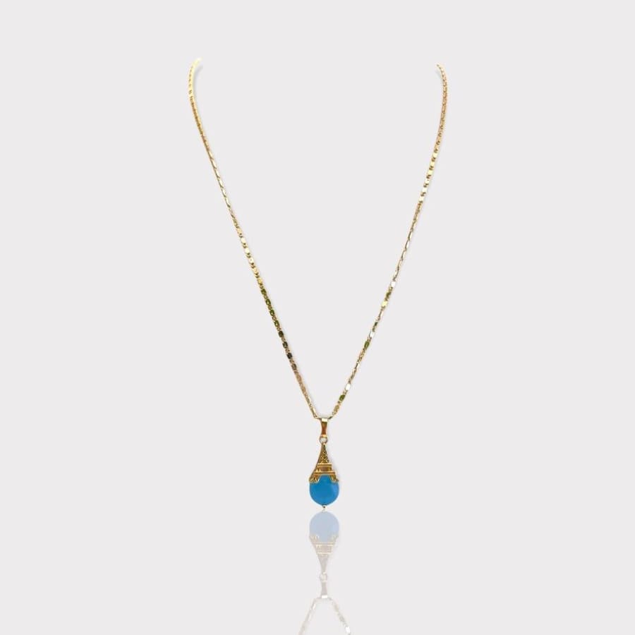 Turquoise eiffel tower set 18k of gold plated chains