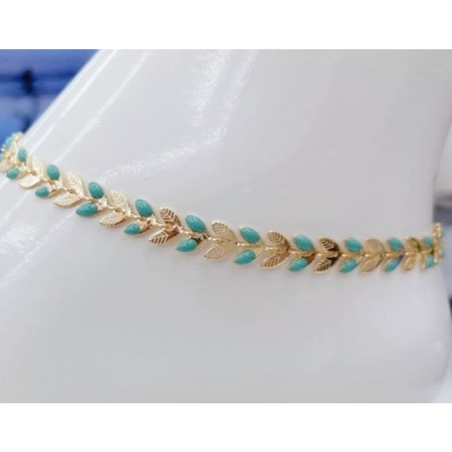 Turquoise leafs anklet 18k of gold plated anklet