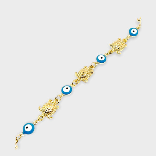 Turtle blue evil eye bead anklet 18k of gold plated anklet