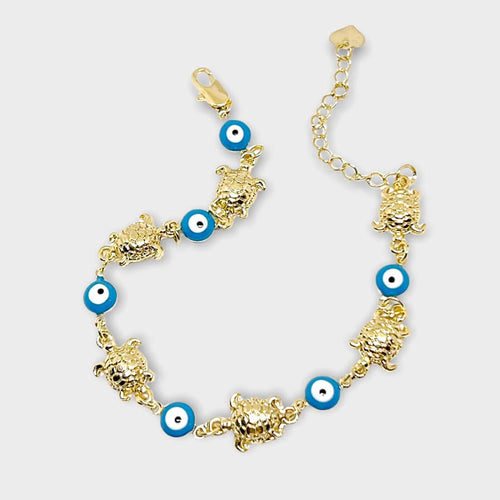 Turtle blue evil eye bead anklet 18k of gold plated anklet