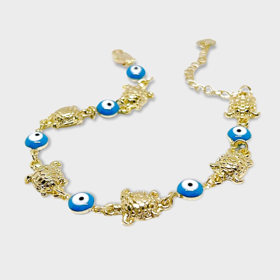 Turtle blue evil eye bead anklet 18k of gold plated