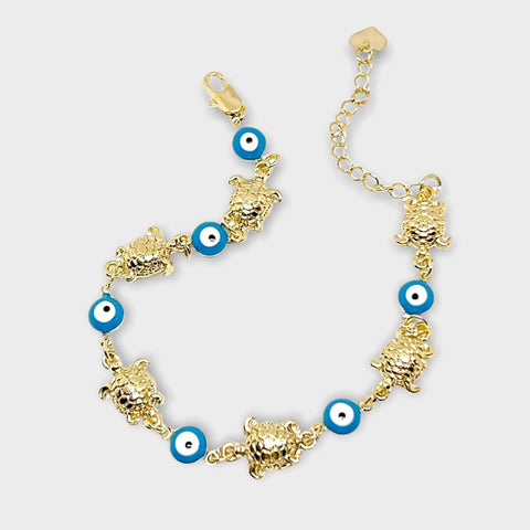 Multicolor flower evil eye 18kts of gold plated bracelet