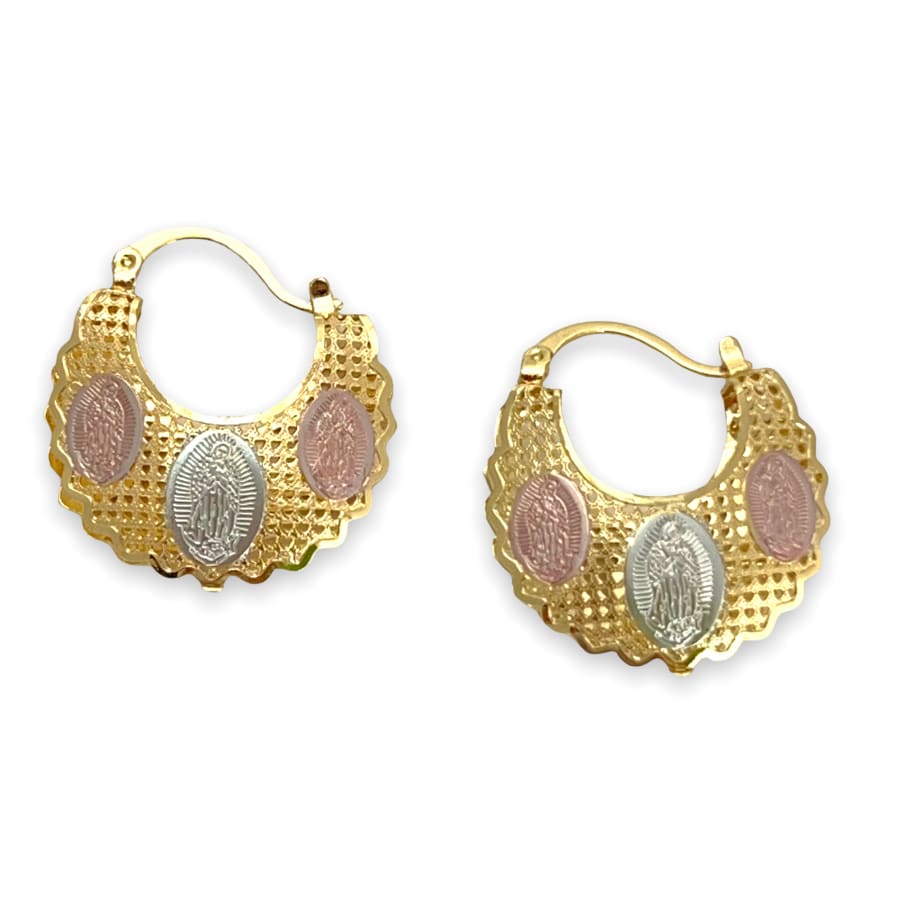 Virgin filigree hollow tri-color hoops earrings in 18k of gold plated earrings