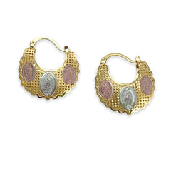 Virgin filigree hollow tri - color hoops earrings in 18k of gold plated