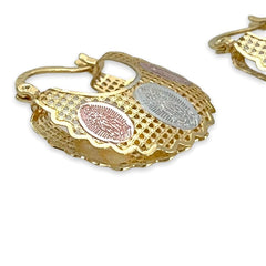 Virgin filigree hollow tri - color hoops earrings in 18k of gold plated