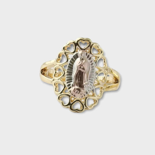 Virgin guadalupe gold tone oval shape hearts ring 18k of plated rings