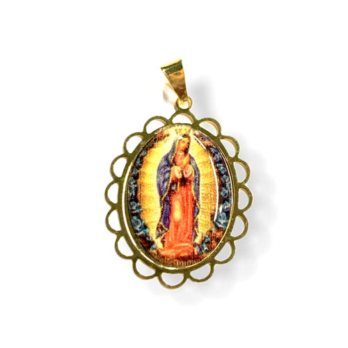 Virgin guadalupe oval pendant 18kts of gold plated charms