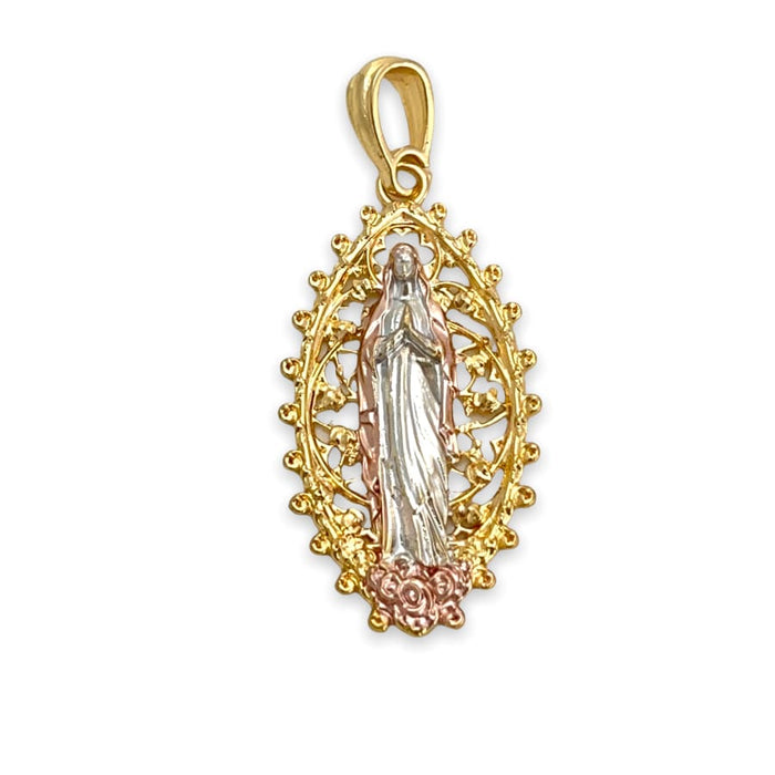 Virgin oval shape tricolor pendant 8kts of gold plated charms