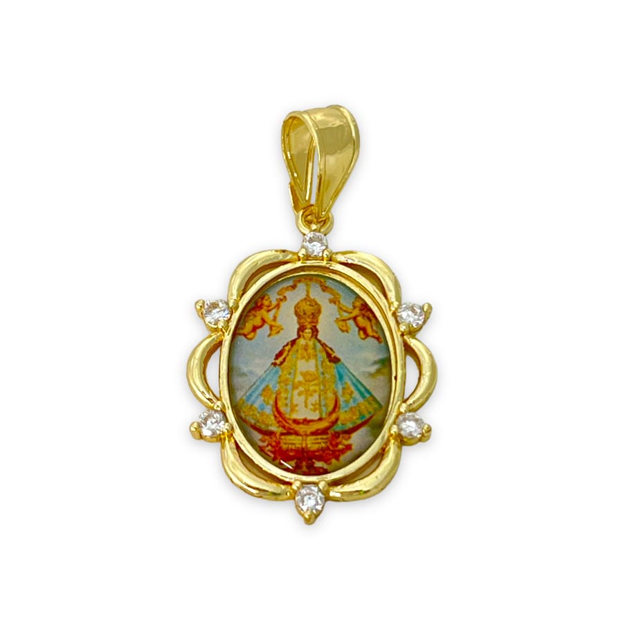 Virgin san juan de los lagos oval shape cz pendant in 18k of gold layering pendant only charms & pendants