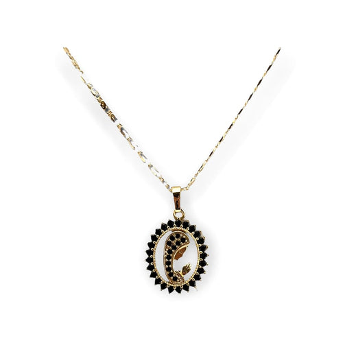 Virgin with black stones pendant necklace in 18k of gold plated chains
