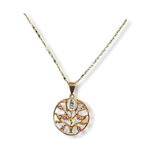Virgin with roses pendant necklace in 18k of gold plated chains