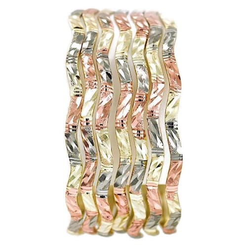 Wiggle left spikes sets tri color good luck 5mm x 3 wide indian bangle bangles