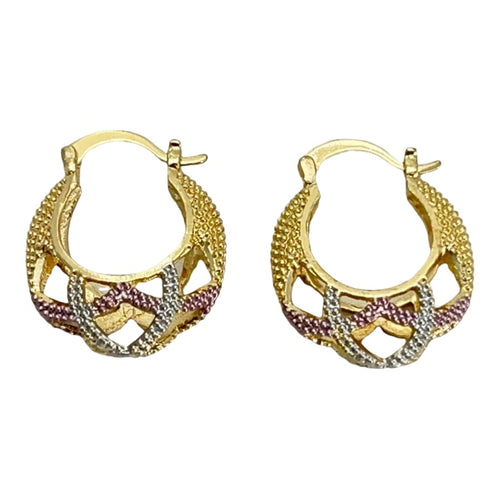 Yole hollow tri - color hoops earrings in 18k of gold plated